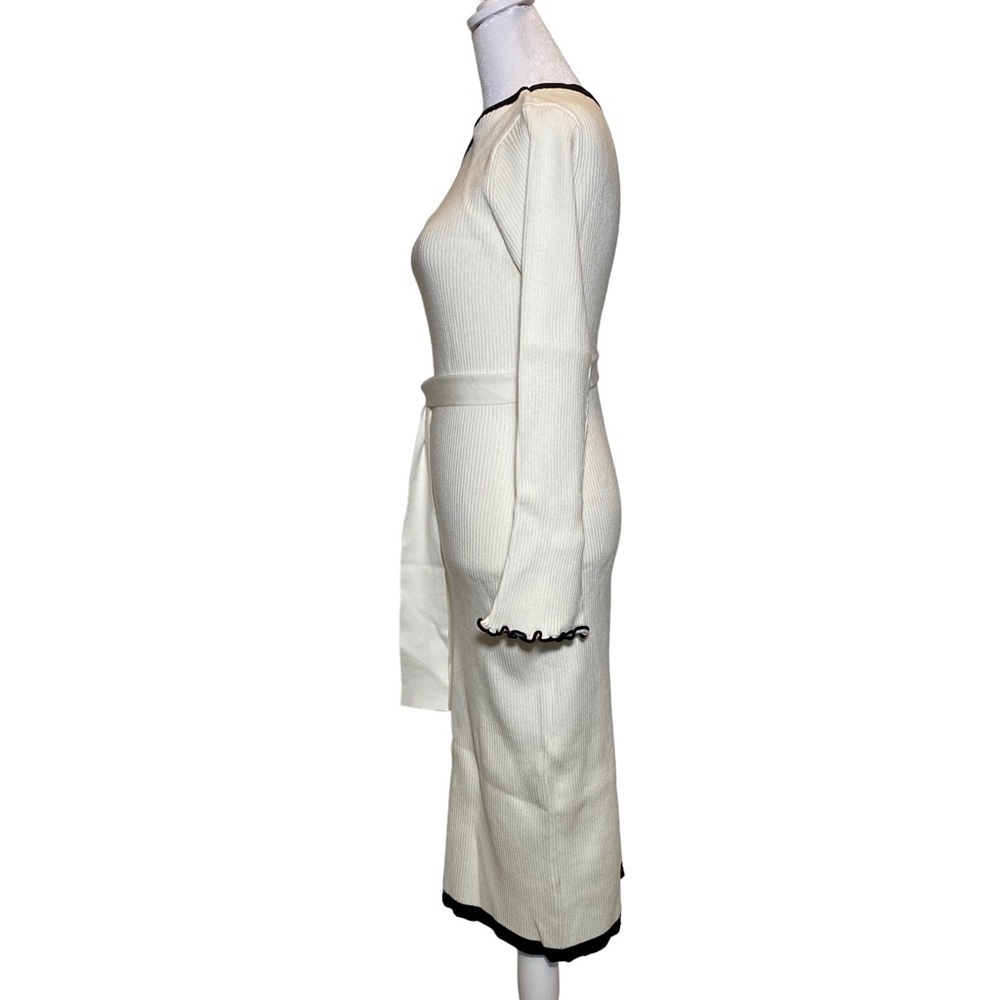 NEW Caracilia women Small WHITE bodycon off shoulder ribbed knit sweater dress - Picture 3 of 7